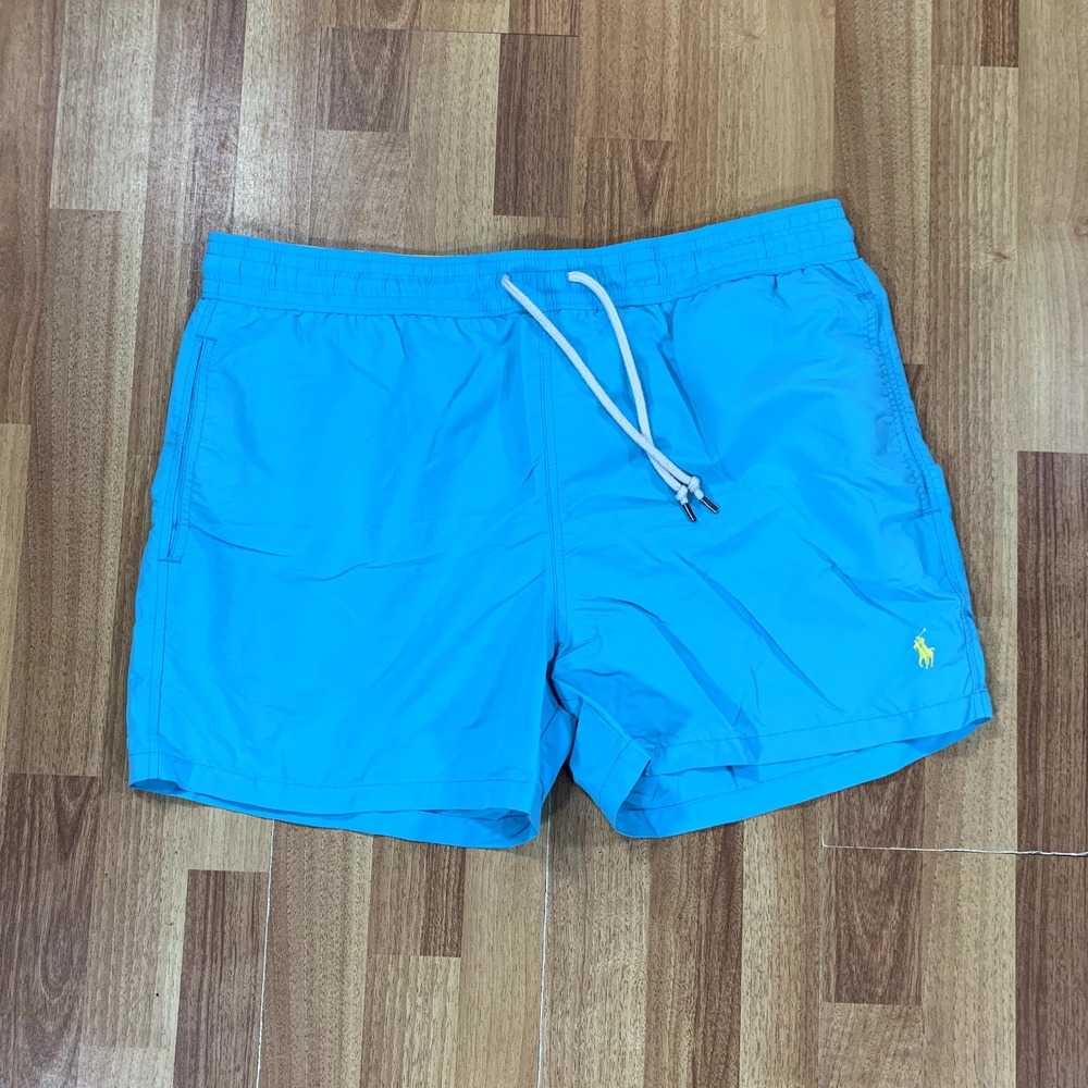 Ralph Lauren Swim Trunks Mens 2XL XXL Blue Yellow Pony Slim Fit Shorts